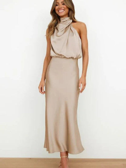 Elegant Midi Dress for Women Halter Satin