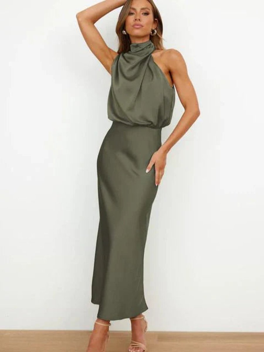 Elegant Midi Dress for Women Halter Satin
