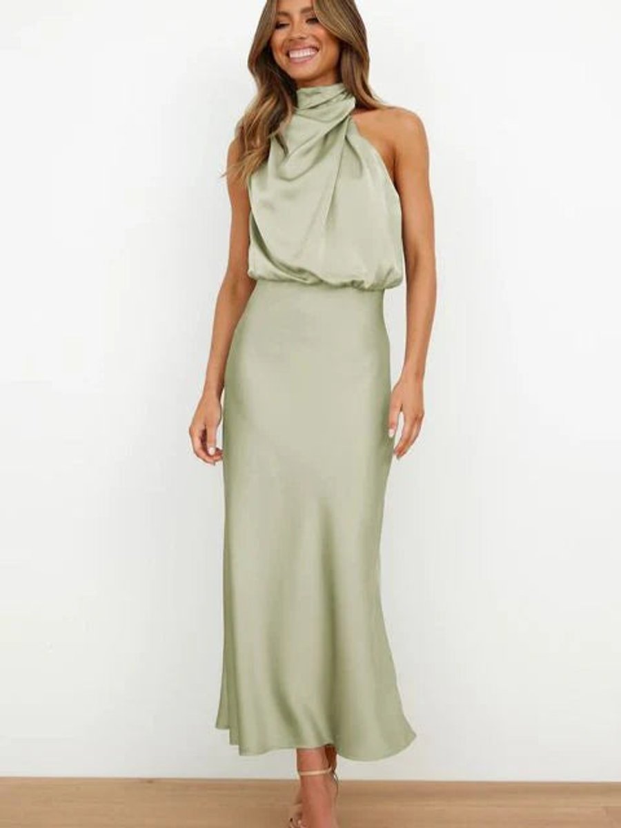 Elegant Midi Dress for Women Halter Satin