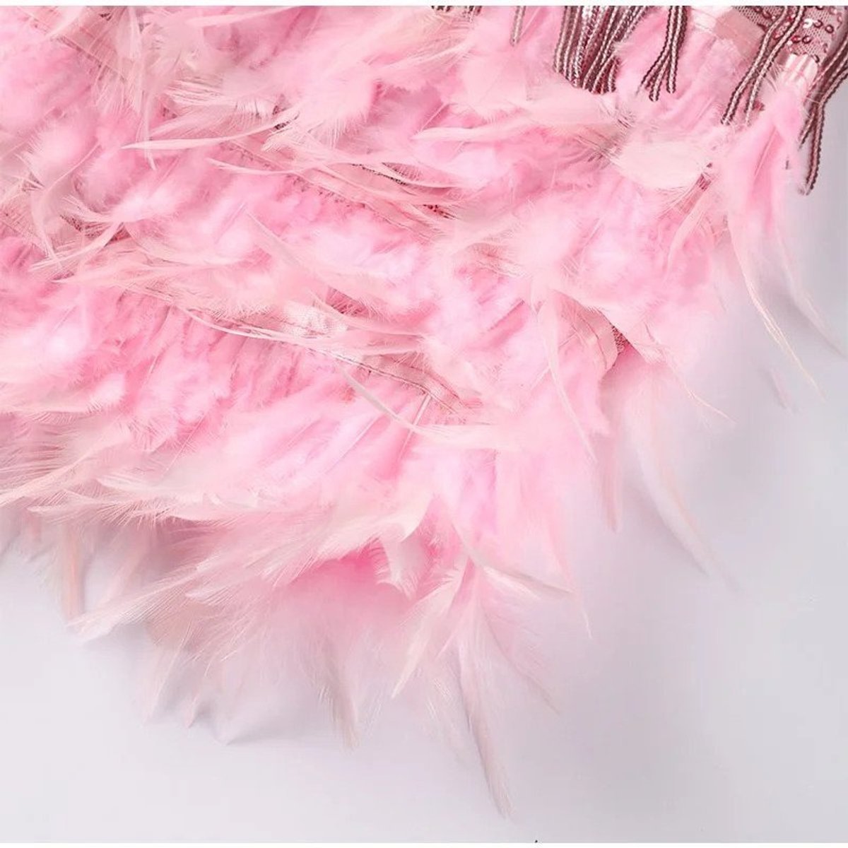 Elegant Mini Dress for Women Sequin Fringe Feather-Trim