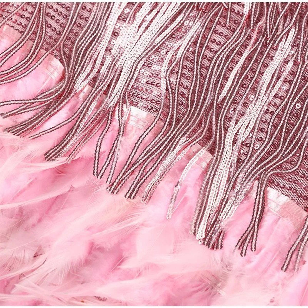 Elegant Mini Dress for Women Sequin Fringe Feather-Trim