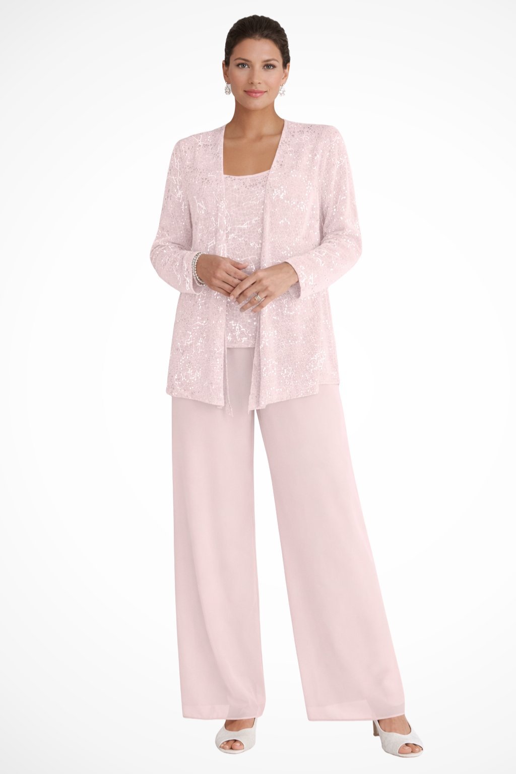 Elegant Pants Suit for Women Sequined Long-Sleeve Wide-Leg