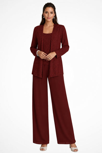 Elegant Pants Suit for Women Sequined Long-Sleeve Wide-Leg