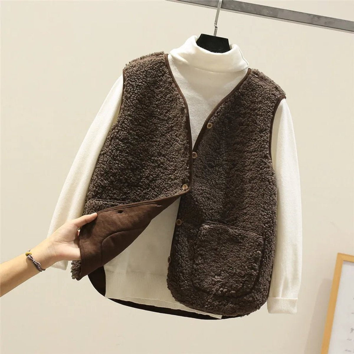 Comfortable Sherpa Fleece Vest for Women Button-Front