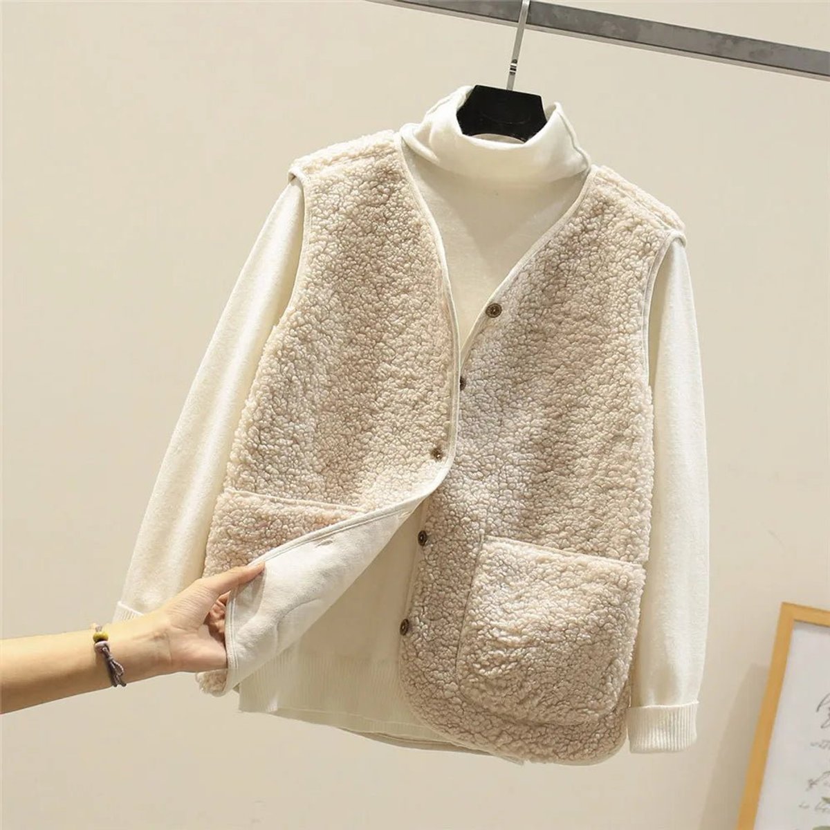 Comfortable Sherpa Fleece Vest for Women Button-Front