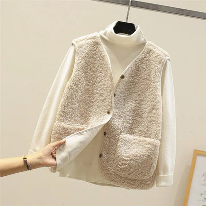 Comfortable Sherpa Fleece Vest for Women Button-Front