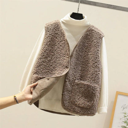Comfortable Sherpa Fleece Vest for Women Button-Front
