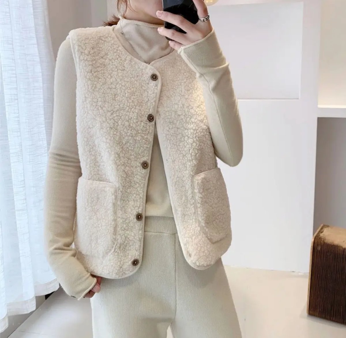 Comfortable Sherpa Fleece Vest for Women Button-Front