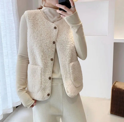 Comfortable Sherpa Fleece Vest for Women Button-Front