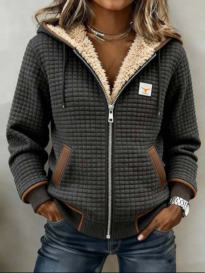 Comfortable Quilted Jacket for Women Sherpa-Lined Hooded — Charcoal Grey