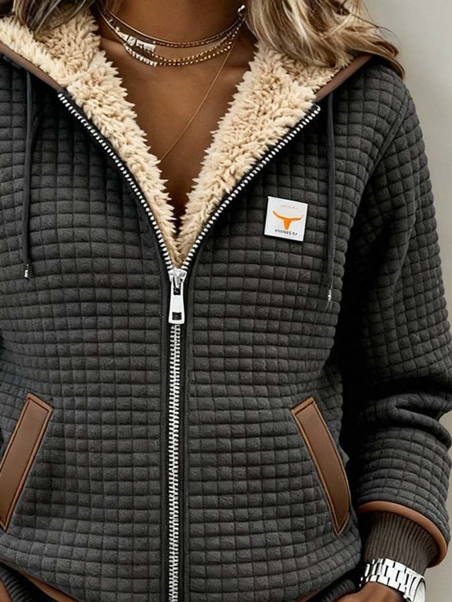 Comfortable Quilted Jacket for Women Sherpa-Lined Hooded — Charcoal Grey