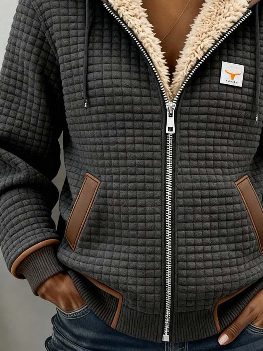 Comfortable Quilted Jacket for Women Sherpa-Lined Hooded — Charcoal Grey