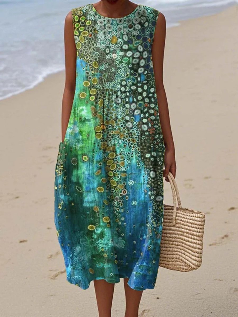 Effortless Midi Dress for Women Sleeveless Abstract-Print