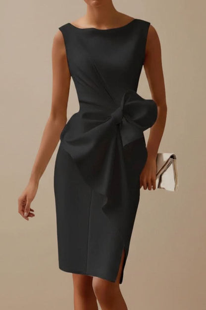 Elegant Midi Dress for Women Sleeveless Bow-Detail
