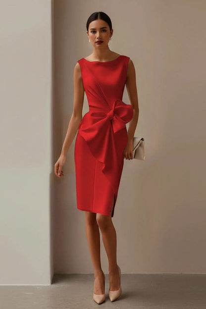 Elegant Midi Dress for Women Sleeveless Bow-Detail