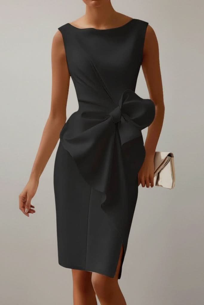 Elegant Midi Dress for Women Sleeveless Bow-Detail
