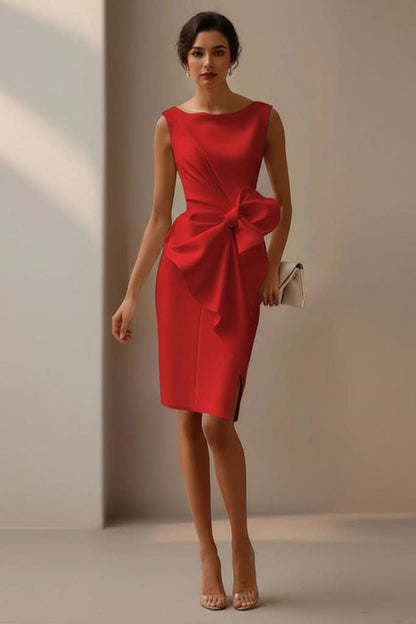 Elegant Midi Dress for Women Sleeveless Bow-Detail
