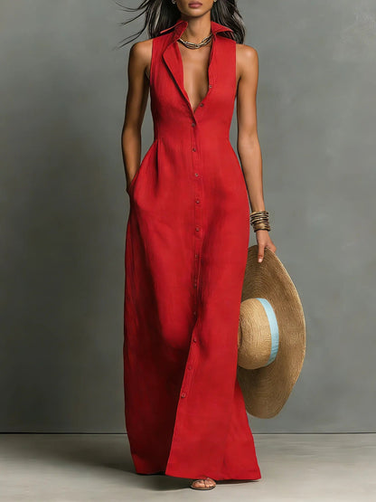 Effortless Shirt Dress for Women Sleeveless Collared Button-Front