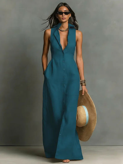 Effortless Shirt Dress for Women Sleeveless Collared Button-Front