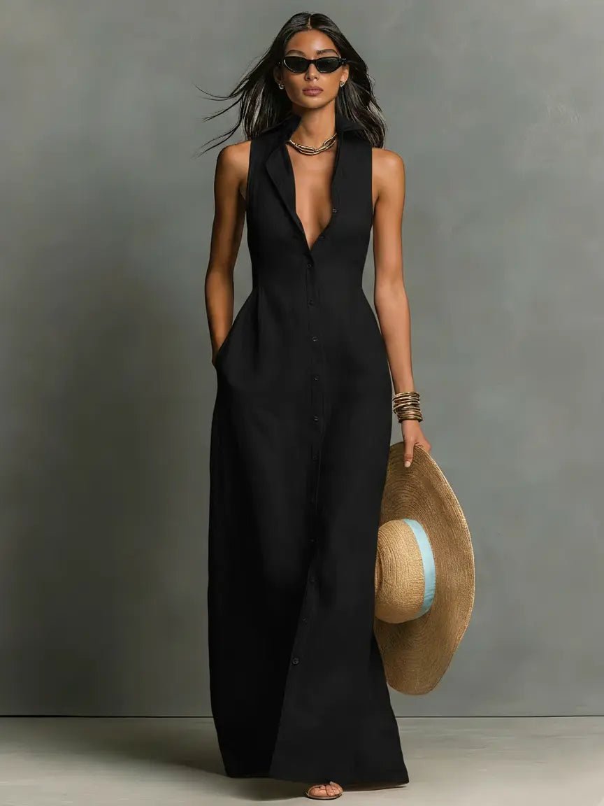 Effortless Shirt Dress for Women Sleeveless Collared Button-Front
