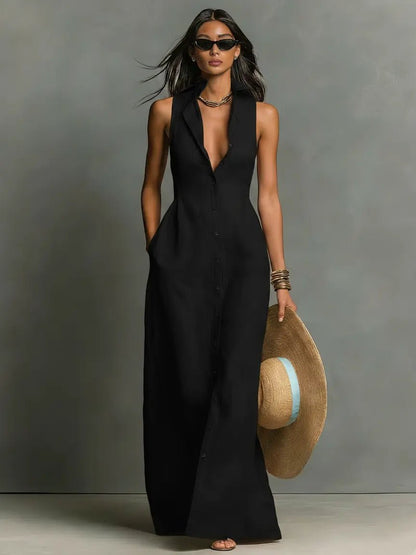 Effortless Shirt Dress for Women Sleeveless Collared Button-Front