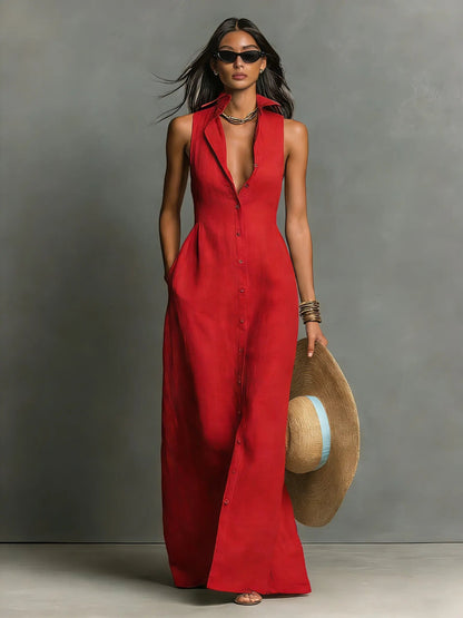 Effortless Shirt Dress for Women Sleeveless Collared Button-Front