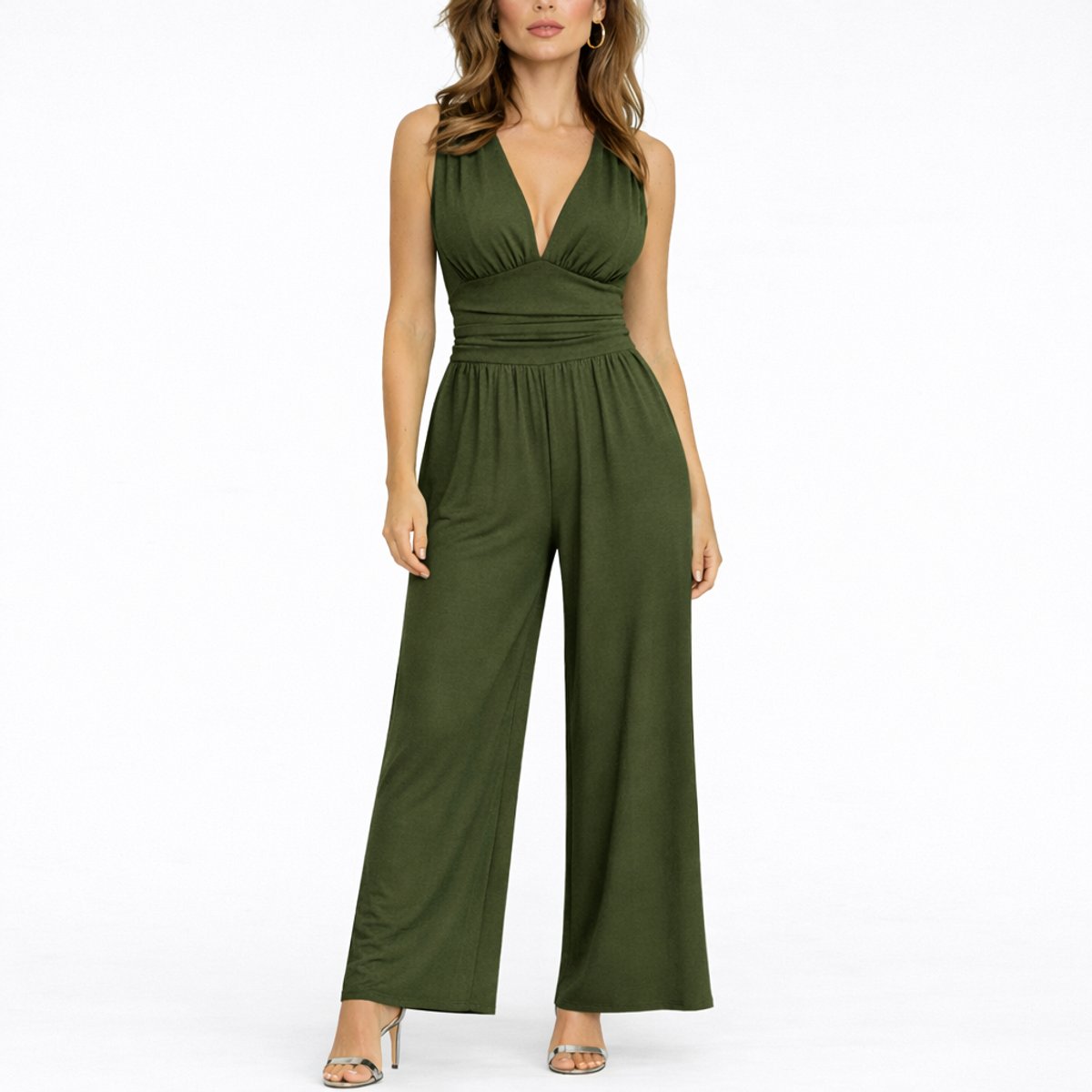 Elegant Wide-Leg Jumpsuit for Women Deep-V Sleeveless