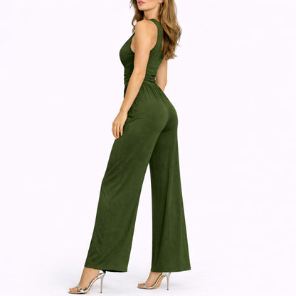 Elegant Wide-Leg Jumpsuit for Women Deep-V Sleeveless