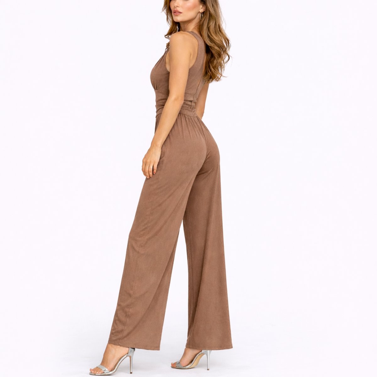 Elegant Wide-Leg Jumpsuit for Women Deep-V Sleeveless