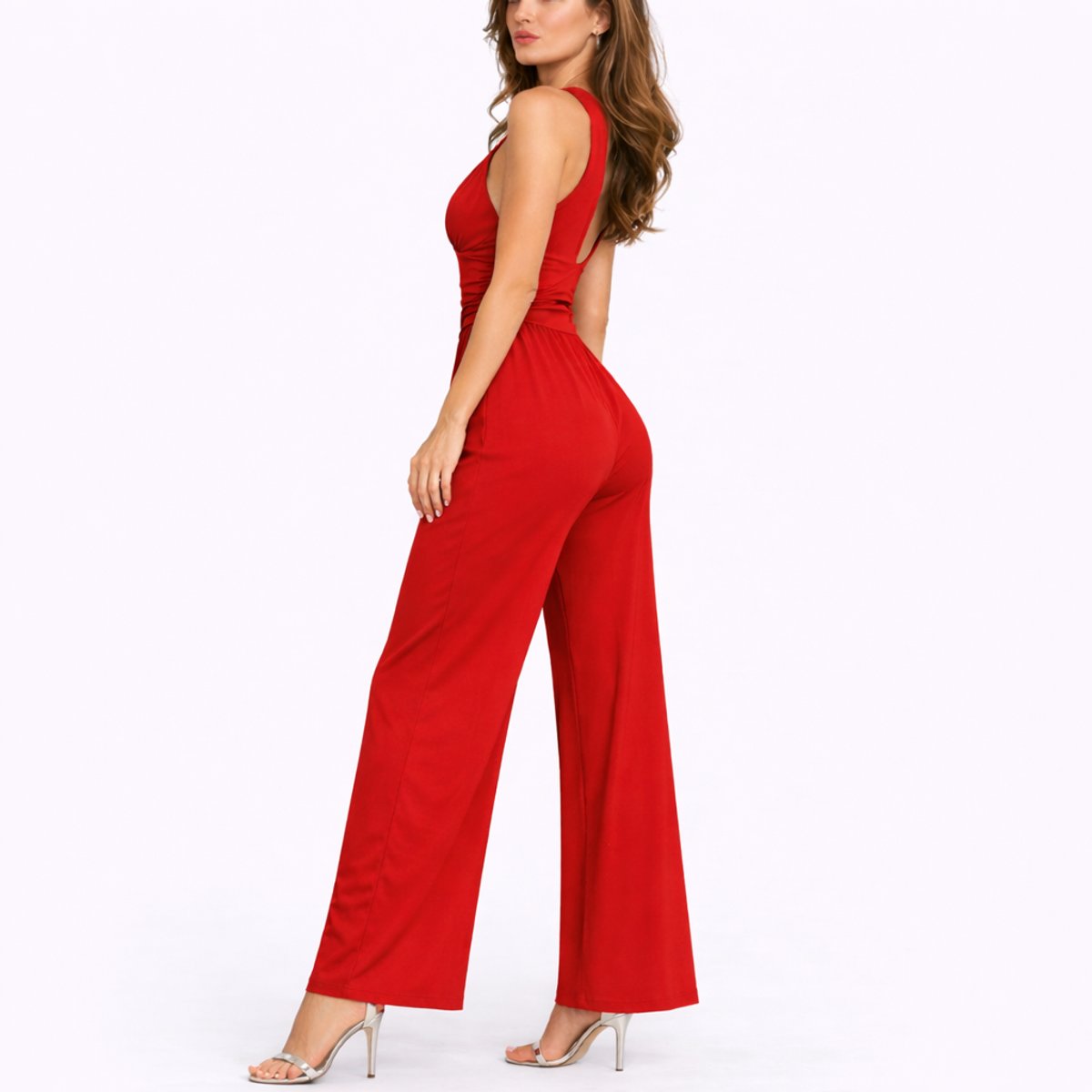 Elegant Wide-Leg Jumpsuit for Women Deep-V Sleeveless