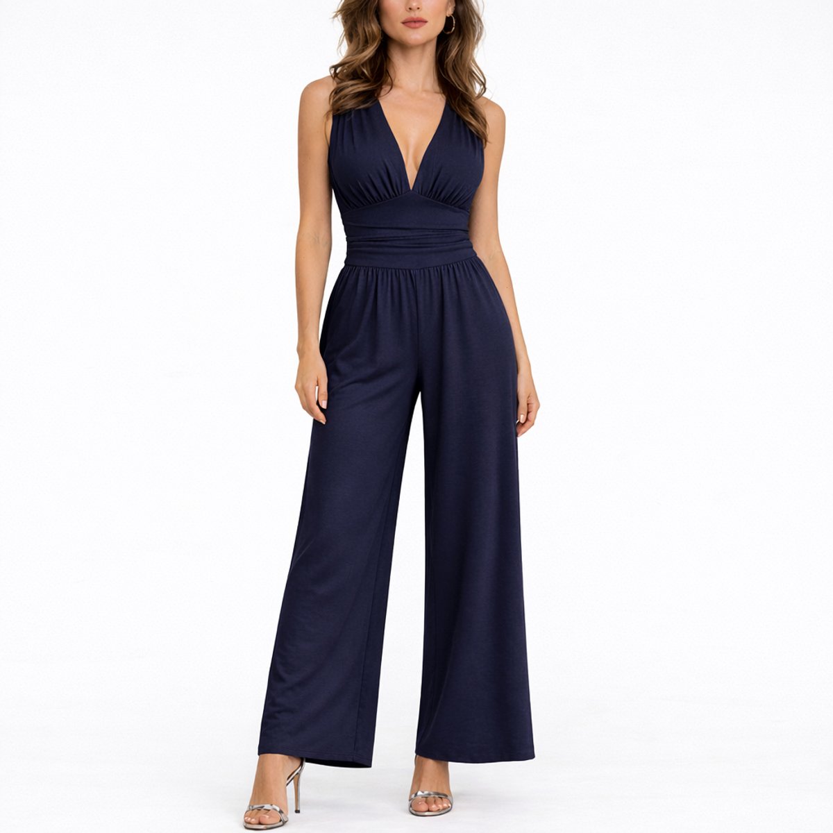 Elegant Wide-Leg Jumpsuit for Women Deep-V Sleeveless