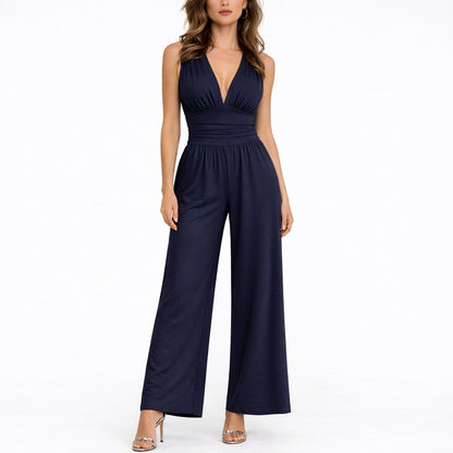 Elegant Wide-Leg Jumpsuit for Women Deep-V Sleeveless