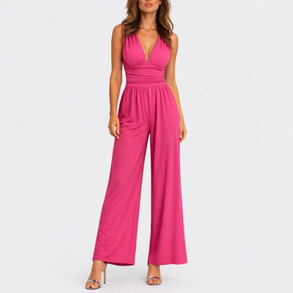 Elegant Wide-Leg Jumpsuit for Women Deep-V Sleeveless