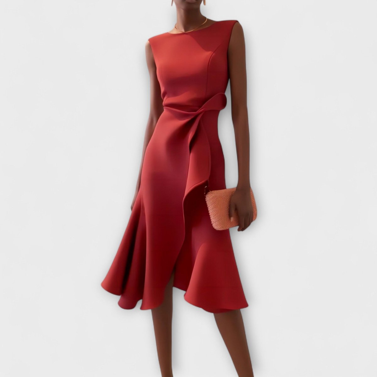 Elegant Midi Dress for Women Draped Asymmetric Sleeveless