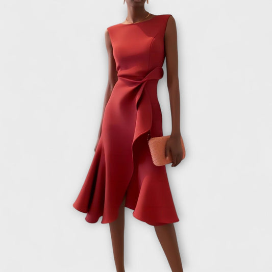 Elegant Midi Dress for Women Draped Asymmetric Sleeveless