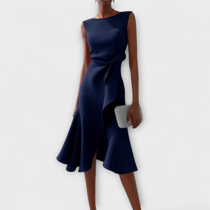 Elegant Midi Dress for Women Draped Asymmetric Sleeveless
