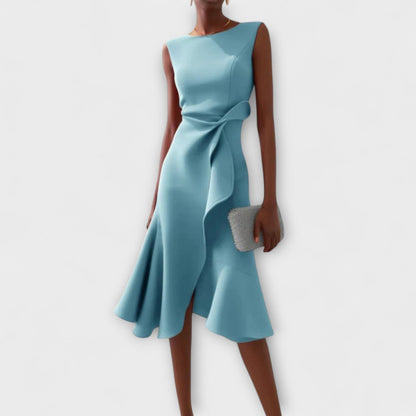 Elegant Midi Dress for Women Draped Asymmetric Sleeveless