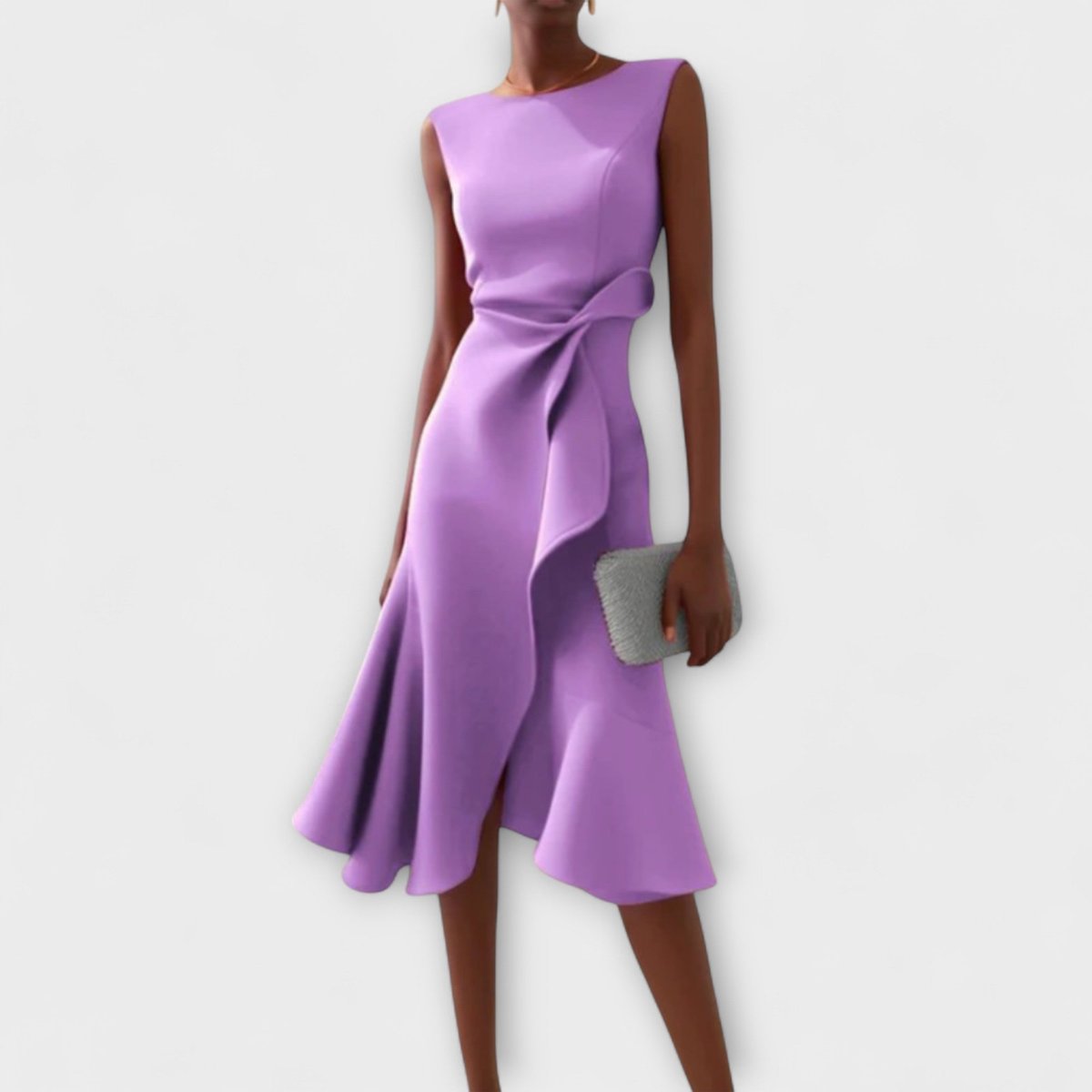 Elegant Midi Dress for Women Draped Asymmetric Sleeveless