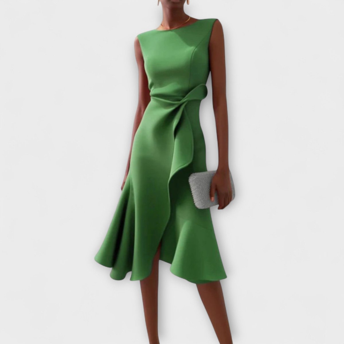 Elegant Midi Dress for Women Draped Asymmetric Sleeveless