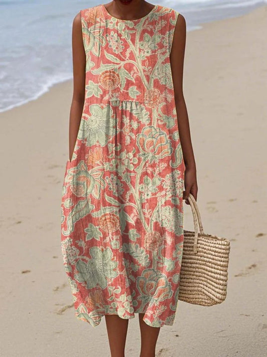 Effortless Midi Dress for Women Sleeveless Floral-Print