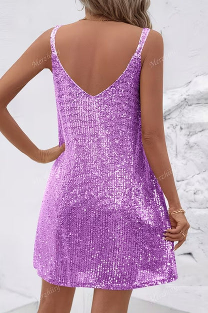 Stylish Cocktail Dress for Women Sleeveless Sequin Mini
