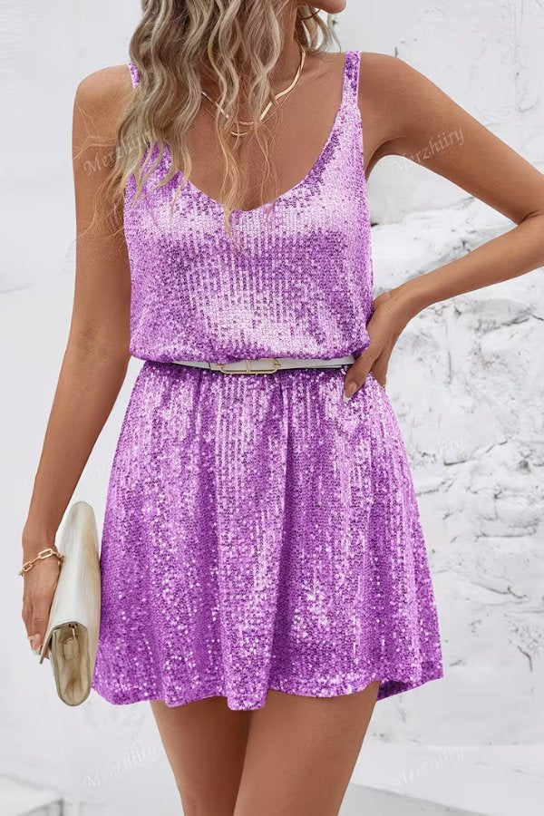 Stylish Cocktail Dress for Women Sleeveless Sequin Mini