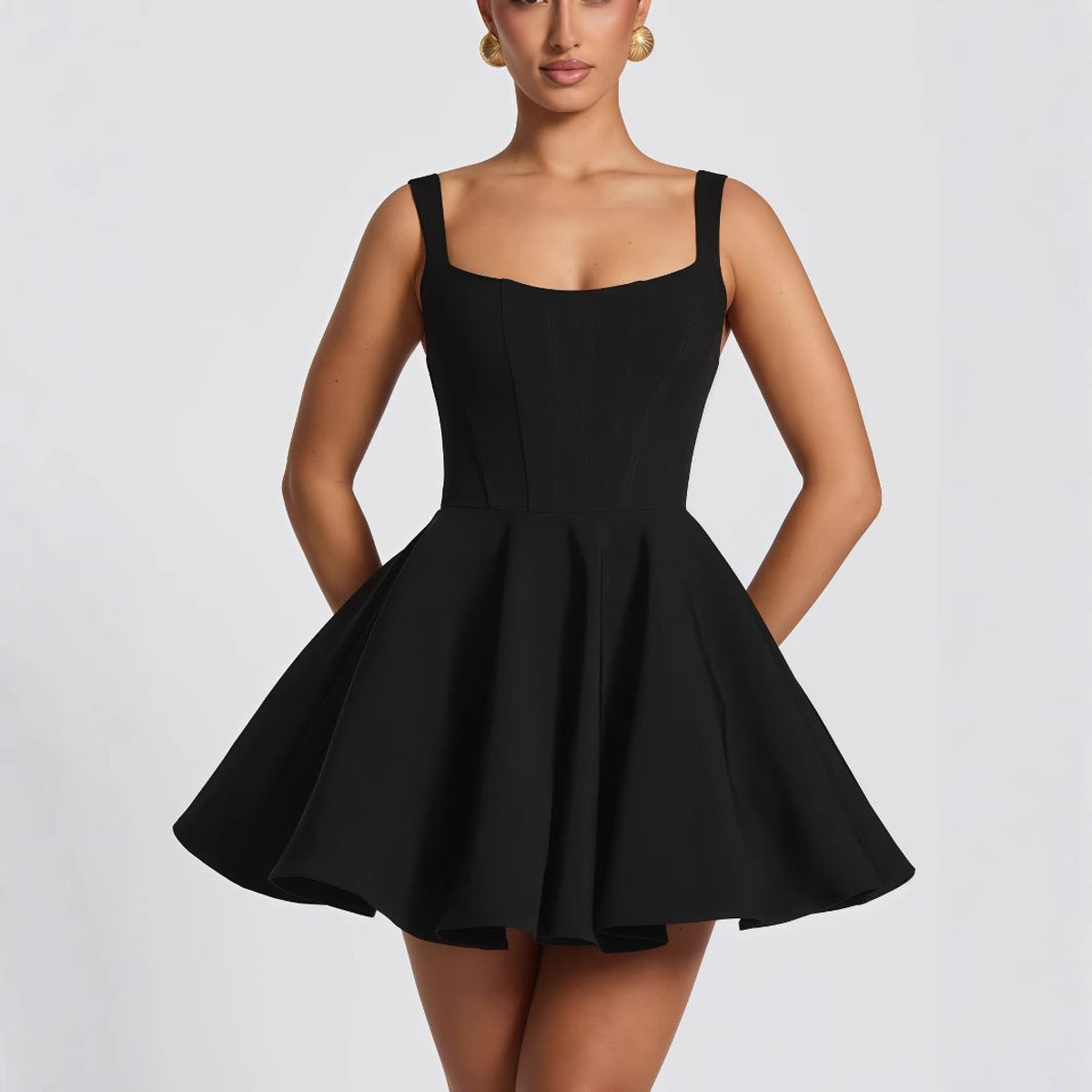 Elegant Mini Dress for Women Square-Neck Oversized-Bow A-Line