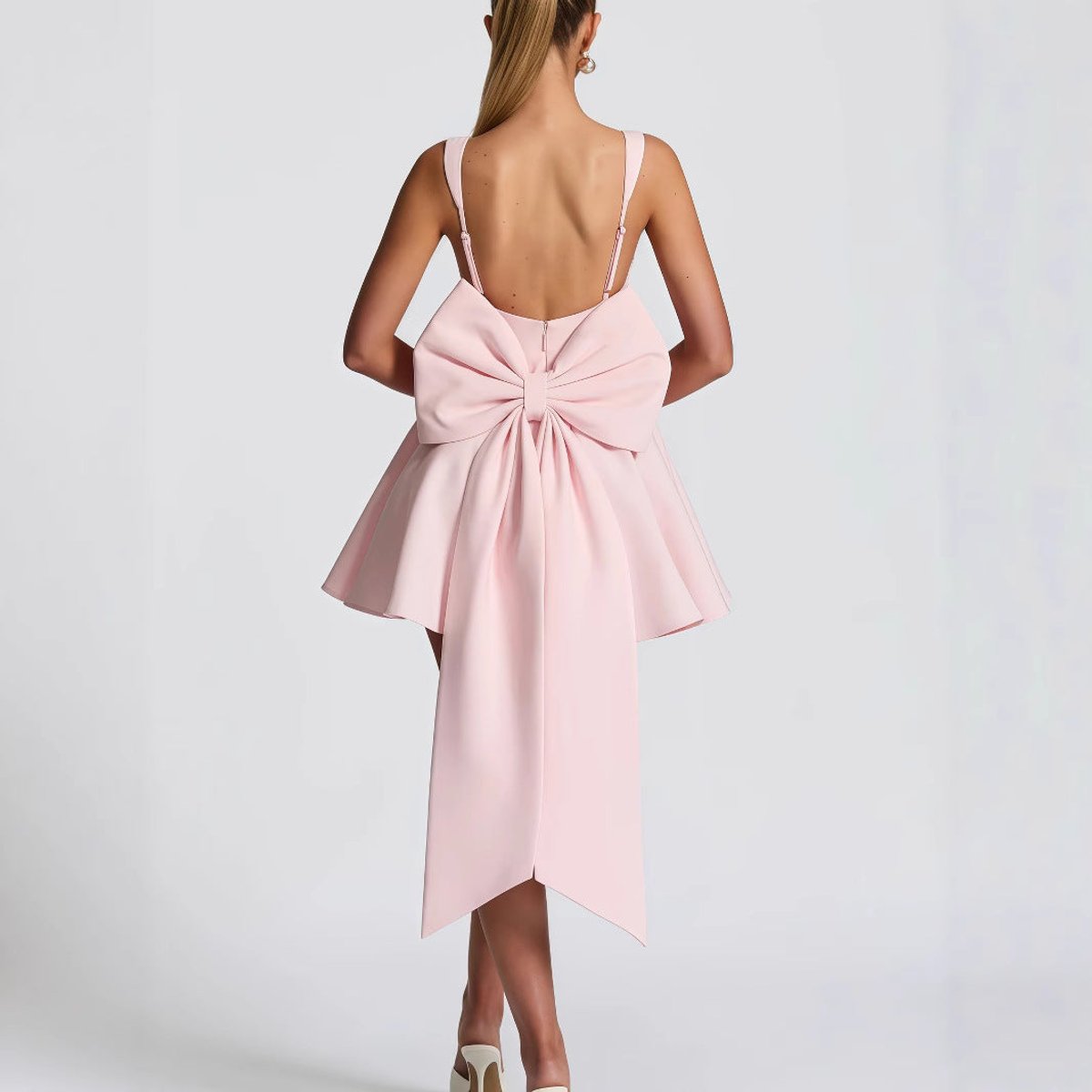 Elegant Mini Dress for Women Square-Neck Oversized-Bow A-Line