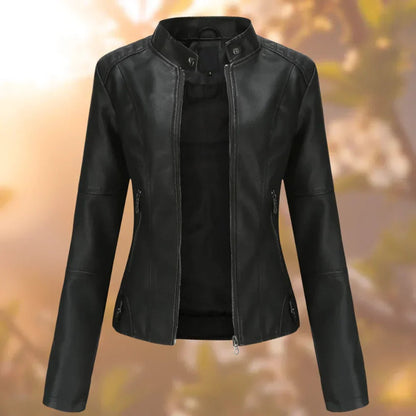 Stylish Moto Jacket for Women Slim-Fit Zip-Up