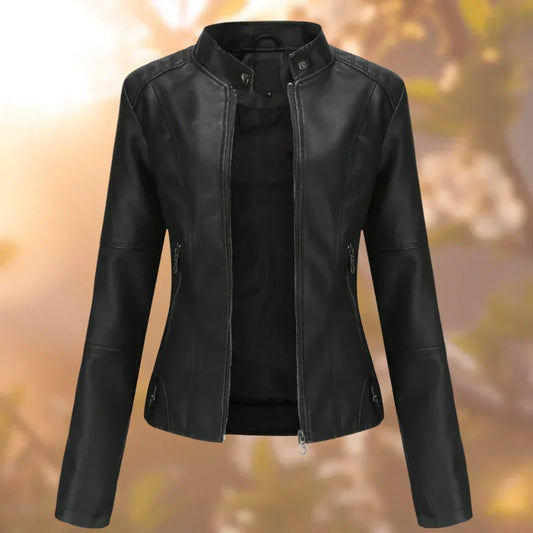 Stylish Moto Jacket for Women Slim-Fit Zip-Up