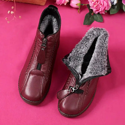 Comfortable Ankle Boots for Women Fleece-Lined Leather