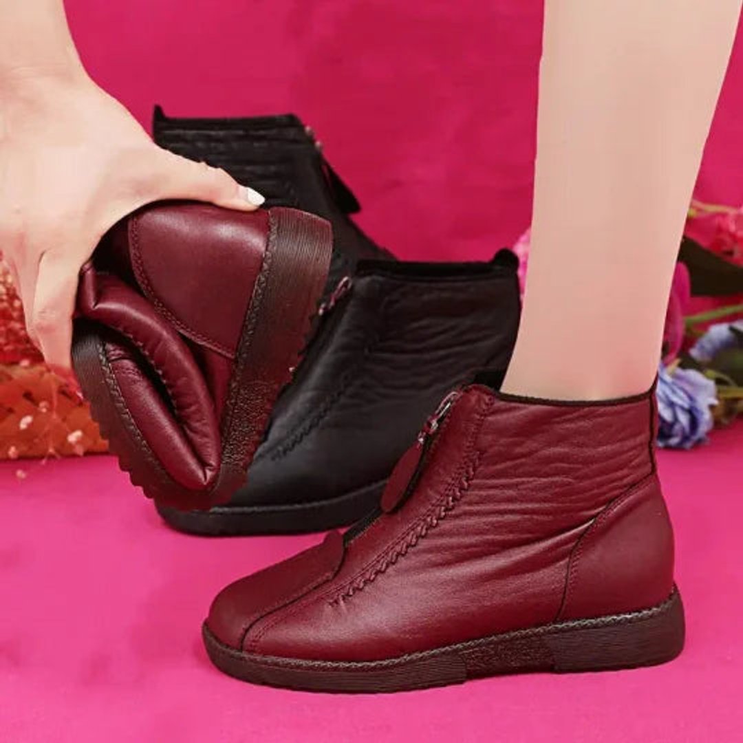 Comfortable Ankle Boots for Women Fleece-Lined Leather