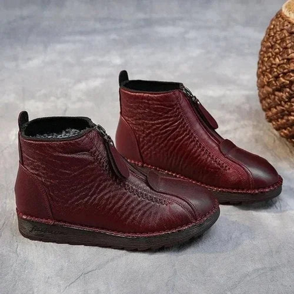 Comfortable Ankle Boots for Women Fleece-Lined Leather