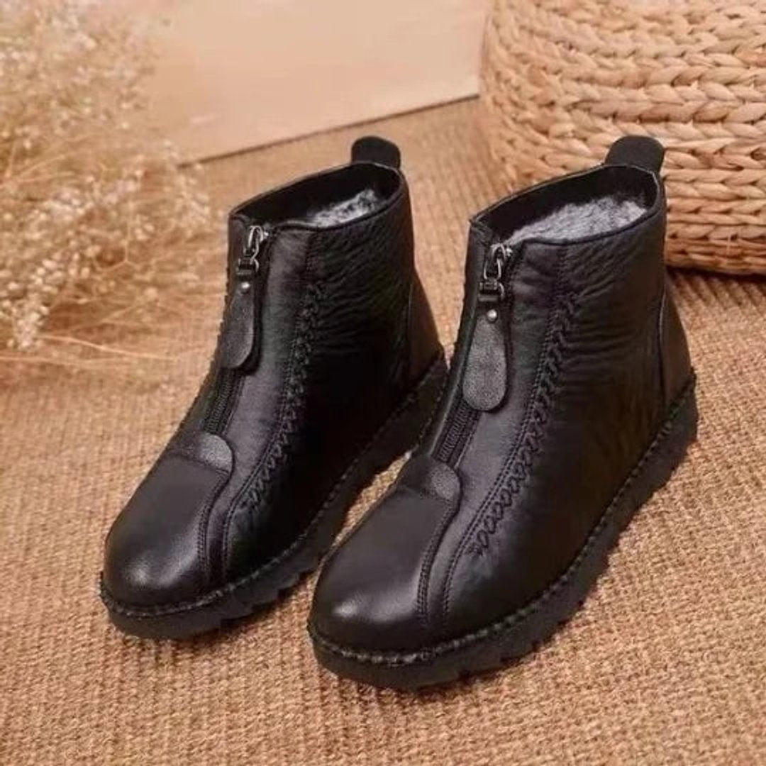 Comfortable Ankle Boots for Women Fleece-Lined Leather